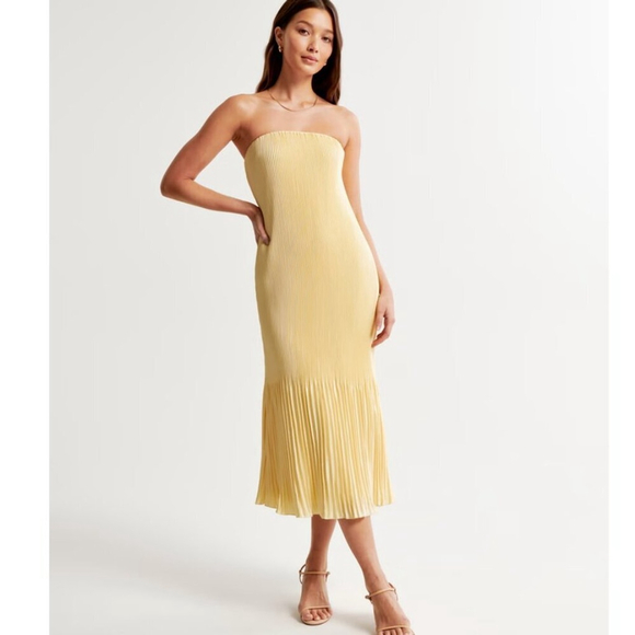 Abercrombie & Fitch Dresses & Skirts - Abercrombie & Fitch Giselle Pleated Midi Dress strapless yellow Small Petite